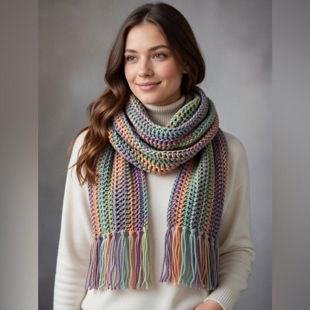 Handmade crotchet Multicolor Knit Scarf